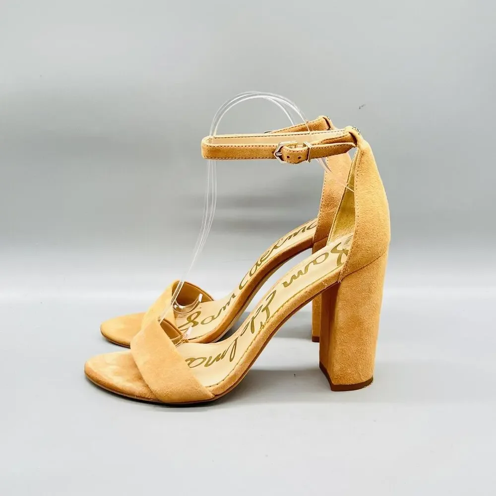 Sam Edelman Sandals Womens 9 Beige Suede Yaro Ankle Strap Block Heel Shoes